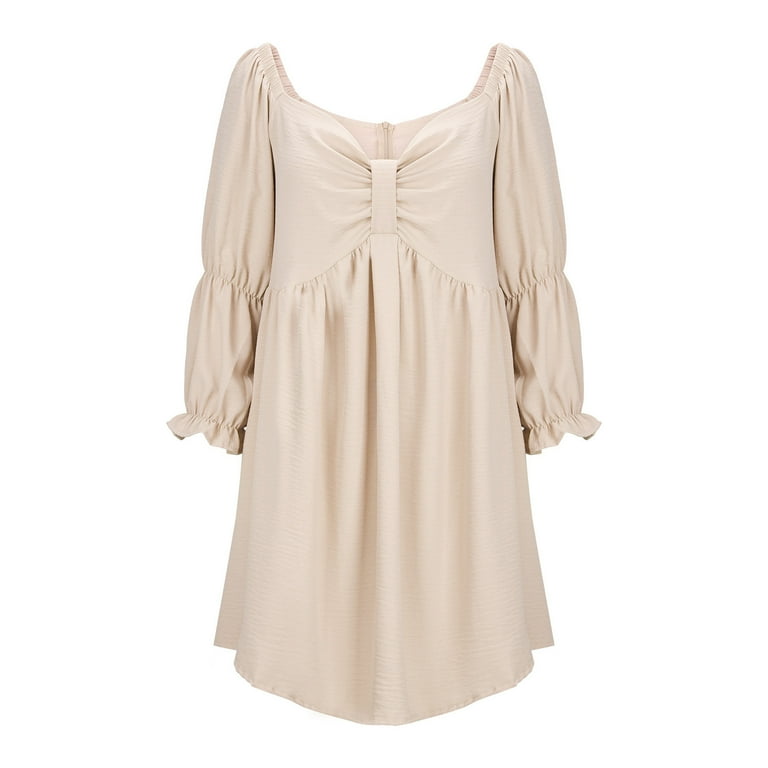 LLYwey s Off Shoulder Dresses for Women Fashion Casual Solid 3/4 Sleeve  Ruffle Shoulder Mini Dress New Cocktail Dresses Beige L - Walmart.com