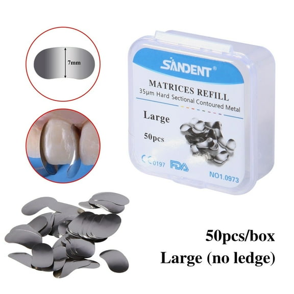 50pezzi Dental Sectional Contoured Metal Matrices Refill Matrix Band Large 35 μm