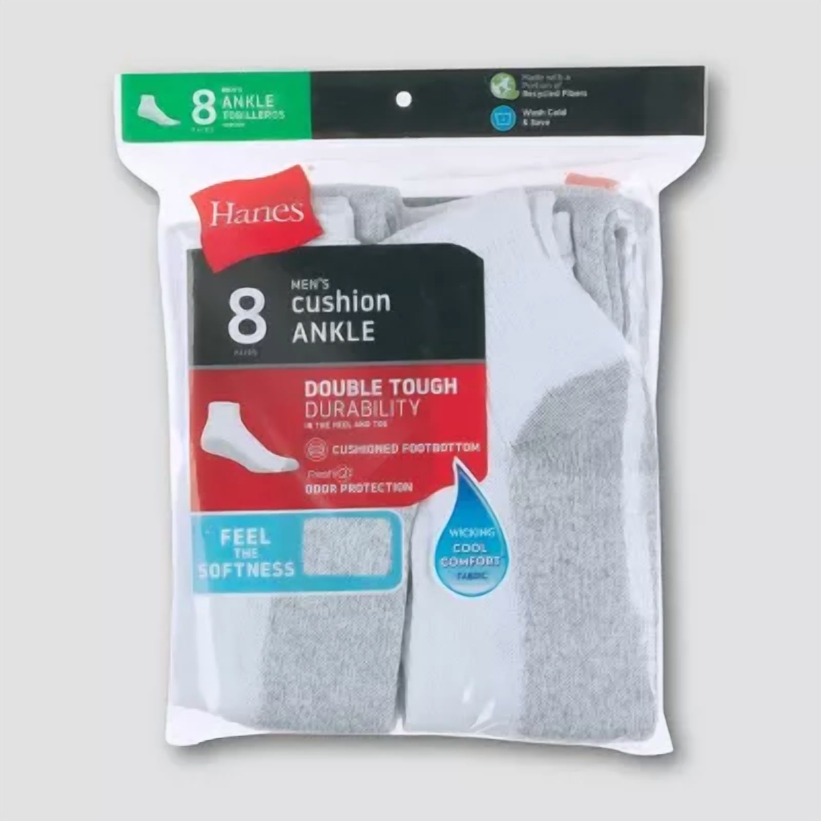 Hanes Men's 8pk Ankle Socks with FreshIQ - 6-12