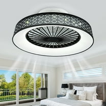 FanhSbrocade 18" Black Flush Mount Ceiling Fan Modern Ceiling Fan Remote Control French Country LED Lighting Indoor Ceiling Fan Light for Living Room Bedroom Dining Kitchen