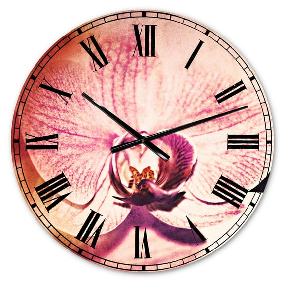 Designart 'Beautiful Pink Orchid Flowers' Traditional wall clock