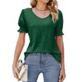 thumbnail image 3 of HUBERY Women Puff Short Sleeve V Neck Tunic Solid Color Top, 3 of 6