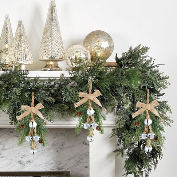Christmas Jute Rope Bells 14.96"x7.08" Hotel Mall Tree Hanging Decorations,Holiday Xmas Party Ornaments for Store Home Office Front Door Wall Fireplace Mantle Table Display Decor-Silver