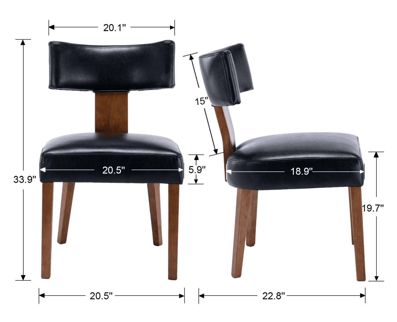 Guyou Dining Chairs Set of 4, Mid-Century Modern PU Upholstered Kitchen Chairs with Curved Backrest, Wooden Side Chairs for Dining Kitchen Living Room Bedroom, Black