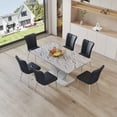 thumbnail image 2 of Sumdeal Modern Marble Dining Table Set for 6, 7 Piece 63inch White Faux Marble Table and High Back Upholstered Chairs Set 6 for Kitchen, Living Room, Dining Room,Grey Table,Black Chairs, 2 of 8