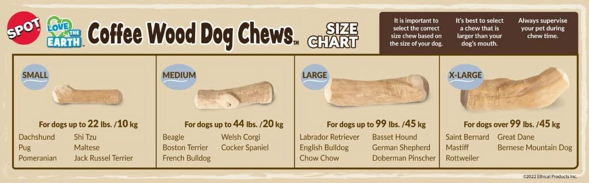 SPOT by Ethical Products - Coffee Wood Dog Chews Toy  100% Natural Sustainably Sourced  Handmade Durable Toy for Aggressive Chewers and Puppies a Great Puppy Teething Toy Fetch Toy - Extra-Large
