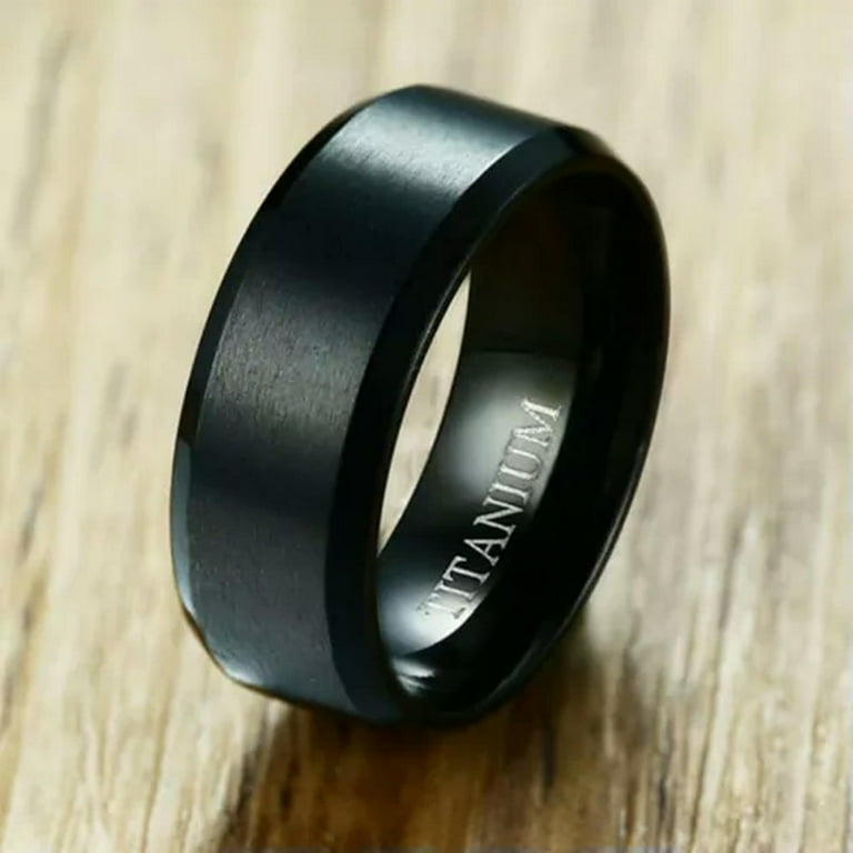 Fashion Month 19mm Black Stainless Steel Ring - Wide Matte Band, Unisex, Size 7, Hypoallergenic