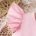 thumbnail image 3 of PatPat Toddler Girls Outfits Baby Little Girl Clothes Sets 2pcs Sweet Girly Flutter Sleeve Top and Stripe Belted Shorts Set for Gift, Pink, 4-5T, 3 of 9