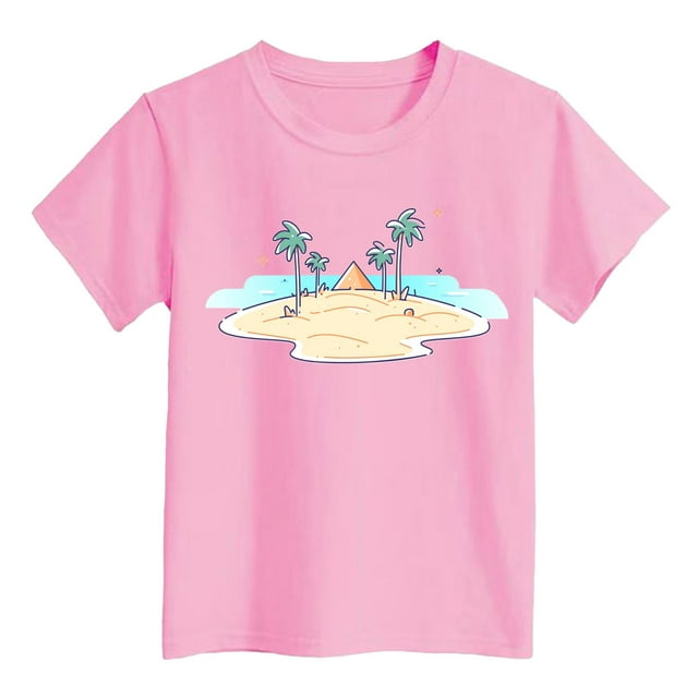 FAOWME T-Shirt Décontracté Imprimé le pour Garçons et Filles Col Rond Mode Enfants Confort Quotidien Plage Tee Rose 5-6 Ans