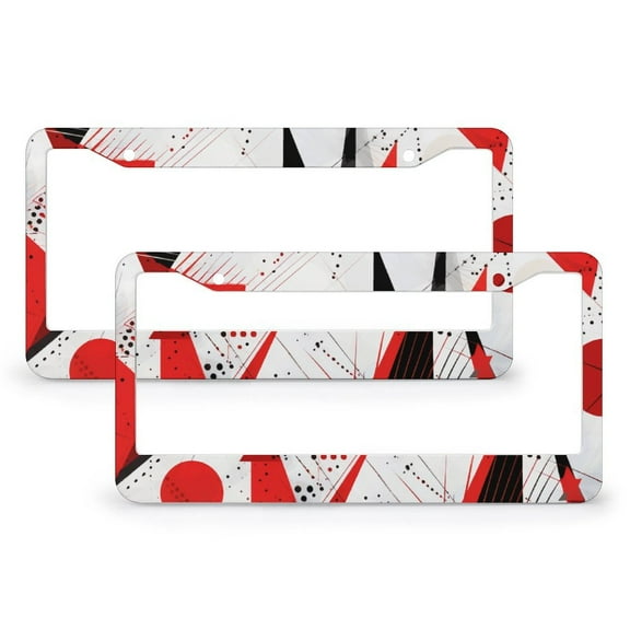 Mix of Black And Red on White Geometric Abstract Pattern License Plate Frame 2 Pack Modern Geometric License Plate Cover Front Plates Frames Car Tag Frame for Women Men Metal License Plate Cover