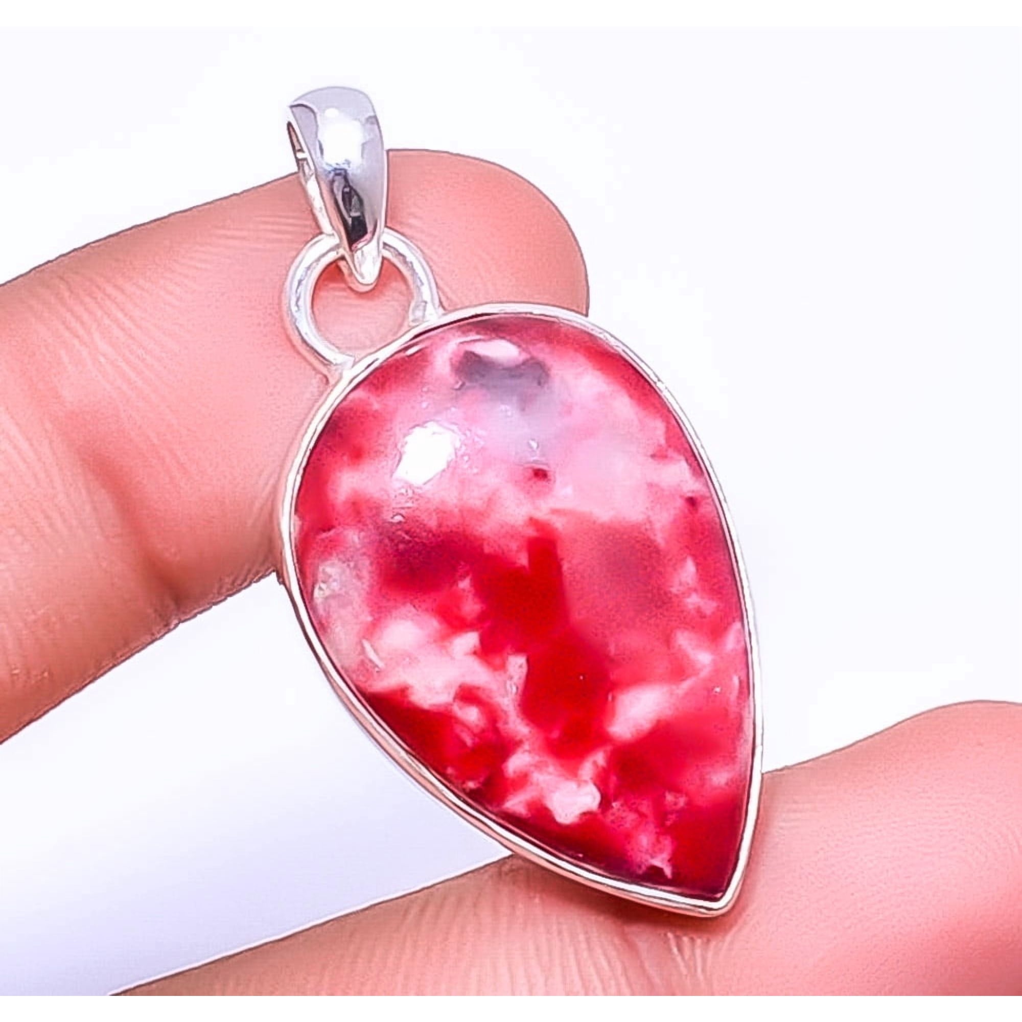 Pink Thulite - Norway Gemstone 925 Sterling Silver Pendant 1.64" P_9210_55_44, Christmas Gift, Gemstone Silver Jewelry, Thulite Pendant, New Year Sale