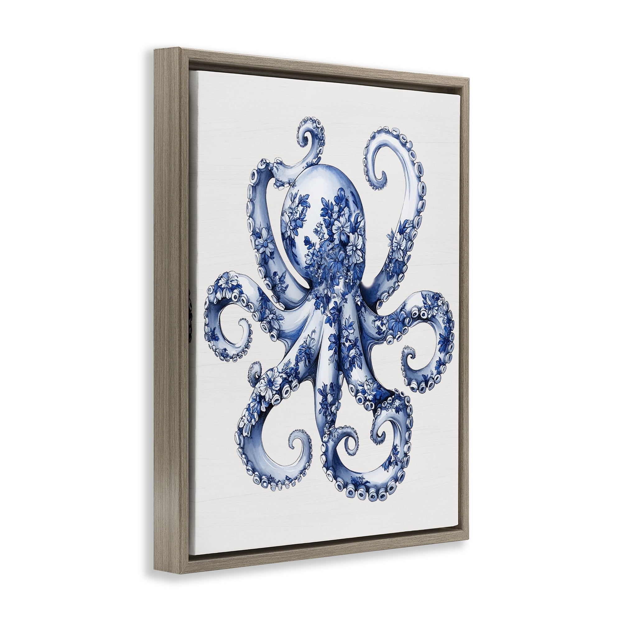 Funky Toile Octopus Brown Framed Floater Canvas Wall Art, design by Lettered and Lined