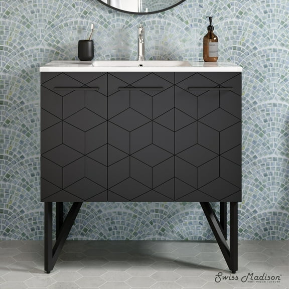 Annecy 36" Freestanding Bathroom Vanity in Phantom Black with Sink Top