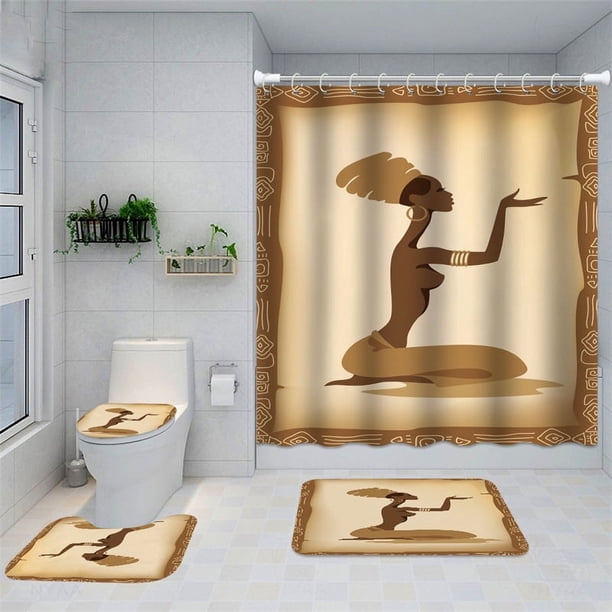 Accesorios de baño Cortina de ducha de poliéster con impresión digital 3D de niña africana Cortinas divisorias para baño