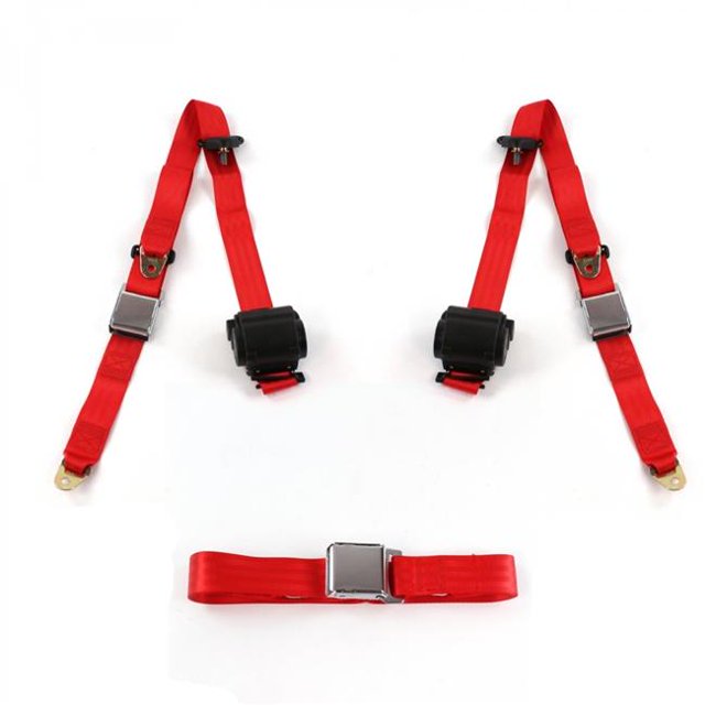 Red Retractable Bench Seat Belt Kit for 1968-1972 Chevy Chevelle Airplane 3 Point - 3 Belts