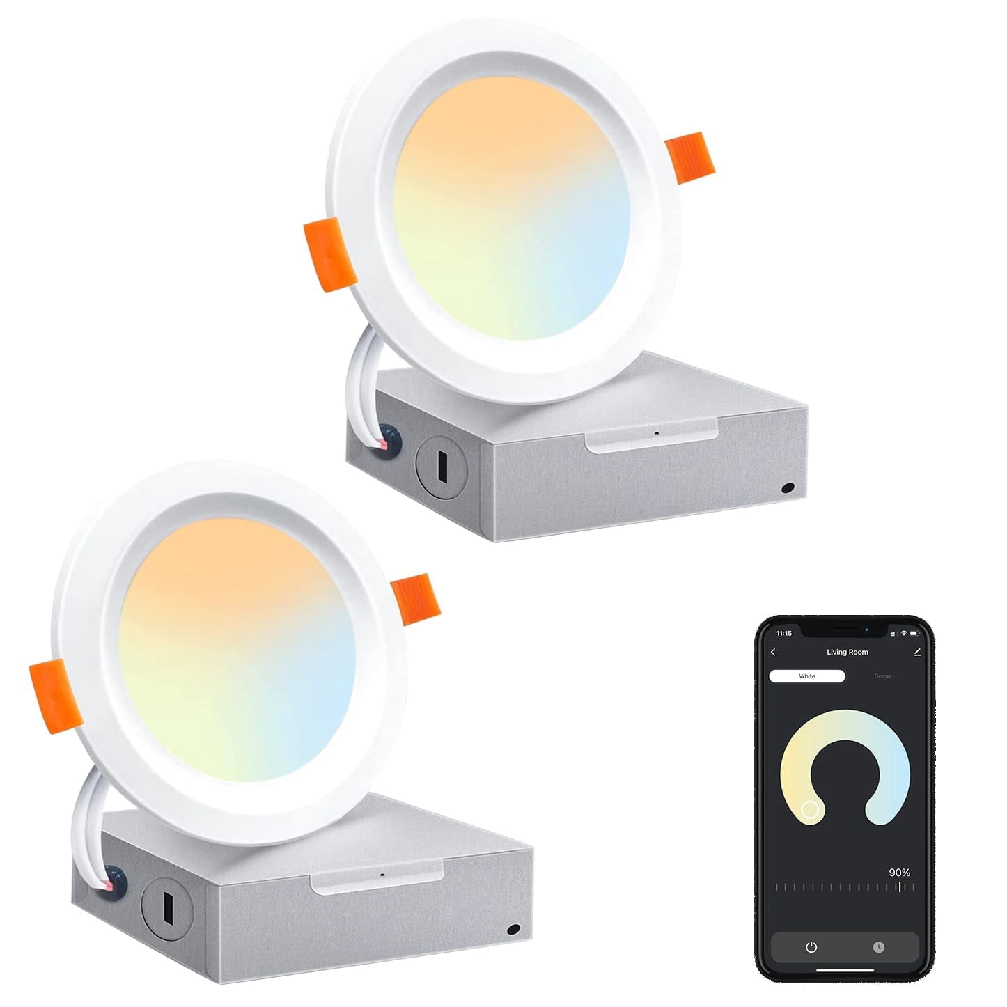 4 inch 10W LED Recessed Smart Ceiling Light Color Changing WiFi Ultra-Thin Recessed Light Super Bright 1000LM Dimmable Indoor/Outdoor Compatible with Alexa and Google Home 2 Pack