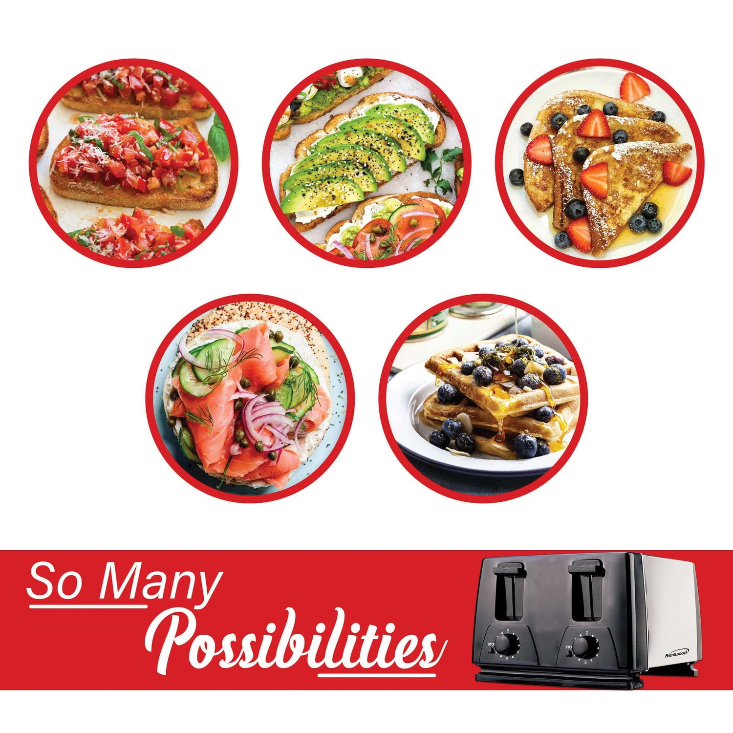 Brentwood 4-Slice Toaster, Black/Silver