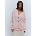 thumbnail image 2 of Women'S Fleece Cardigan Sweater Lazy Style Loose Knit Warm Cardigan Sweater Pink M, 2 of 8