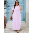 thumbnail image 3 of SHOWMALL Women's Plus Size Maxi Dress with Pockets, Valentine's Day Galentine's Self-Care Gift for Her, Light Purple 1X Side Slit Short Sleeve Long Dress, 3 of 6