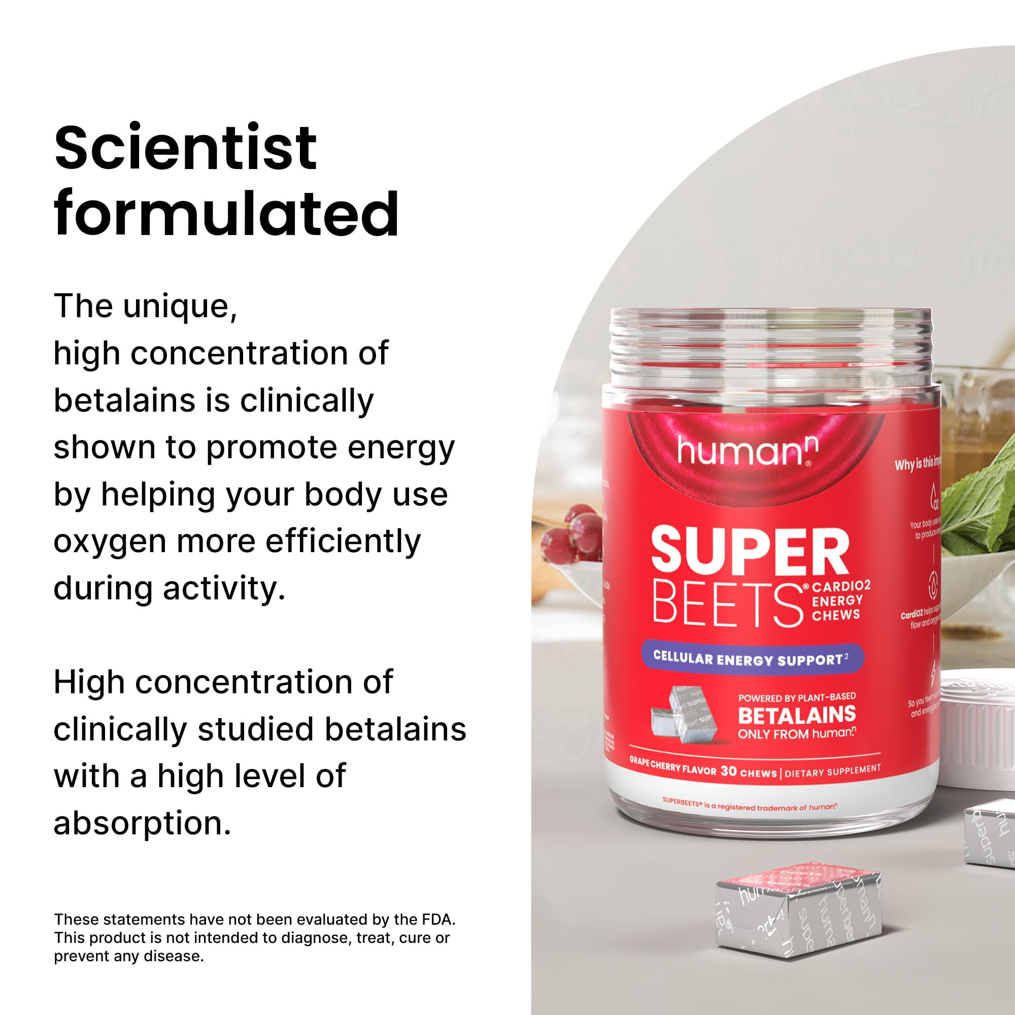 HumanN SuperBeets CardiO2 Energy Chews, Grape Cherry Flavor, 28 Count