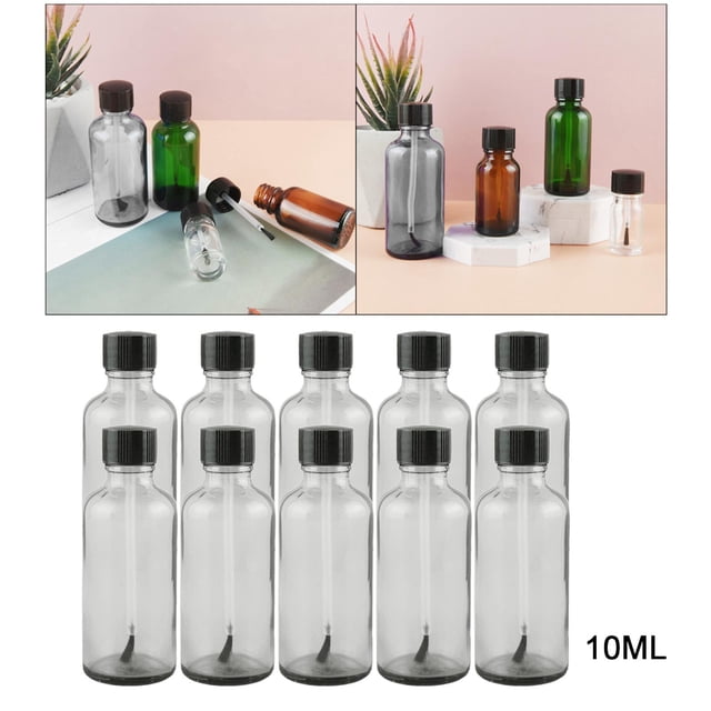 Botellas de Plástico Yinane para de Uñas 10 mililitros Frascos Recargables con Tapas de cepillo Claro 10ml