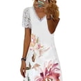thumbnail image 3 of DYMADE Women Elegant Short Sleeve A-Line Skirt Midi Lace Splice Floral Dress, 3 of 4