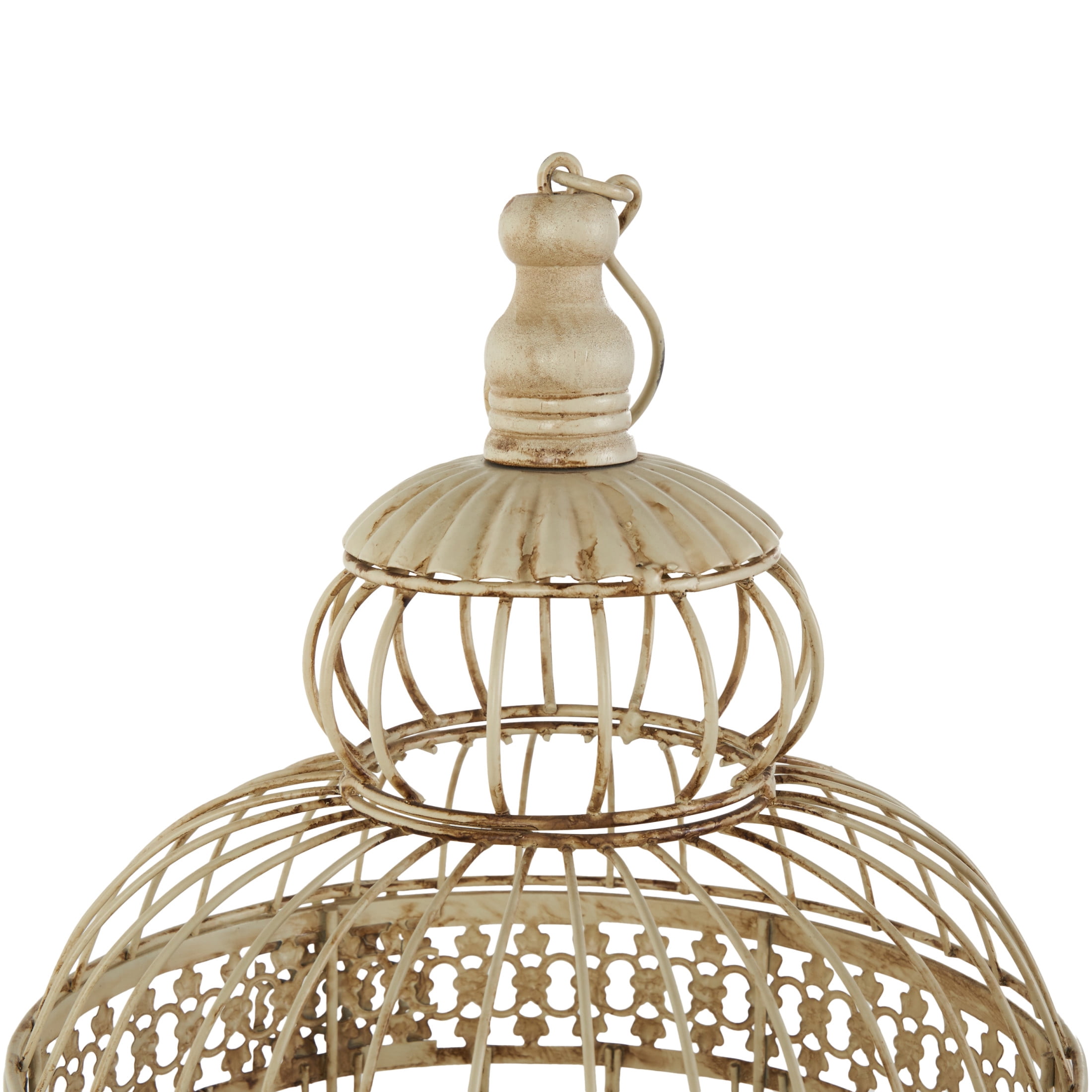 DecMode Hinged Top Cream Metal Birdcage with Latch Lock Closure and Hanging Hook, Set of 2