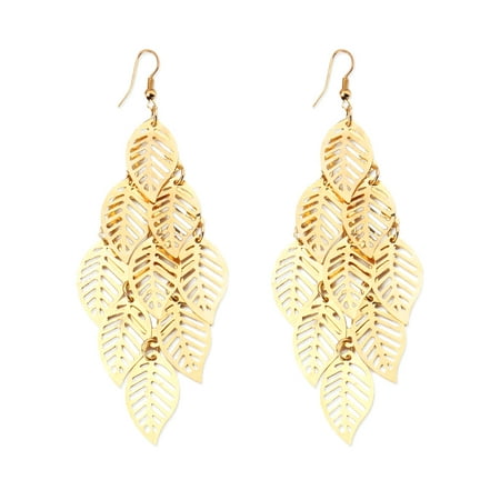 Real Gold Leaf - Antique Gold Autumn Leaves tree leaf Feather Drop Earring