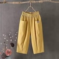 thumbnail image 2 of Women's Casual Linen Baggy Capri Harem Pants Cotton Loose Elastic Waist Tapered Wide Leg Solid Cropped Trousers with Pockets, 2 of 5