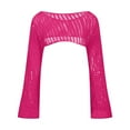 thumbnail image 6 of BiZtdJrK Women Hollow Out Knitted Sweater Cropped Flare Long Sleeve See Through Crochet Bolero Shrugs Fashion Street Y2k Tops Hot Pink L, 6 of 6