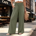 thumbnail image 2 of ClodeEU Women's High Waisted Smocked Waist Wide Leg Pants,Casual Flowy Summer Trousers with Pockets Green,Women's Plus S, 2 of 9