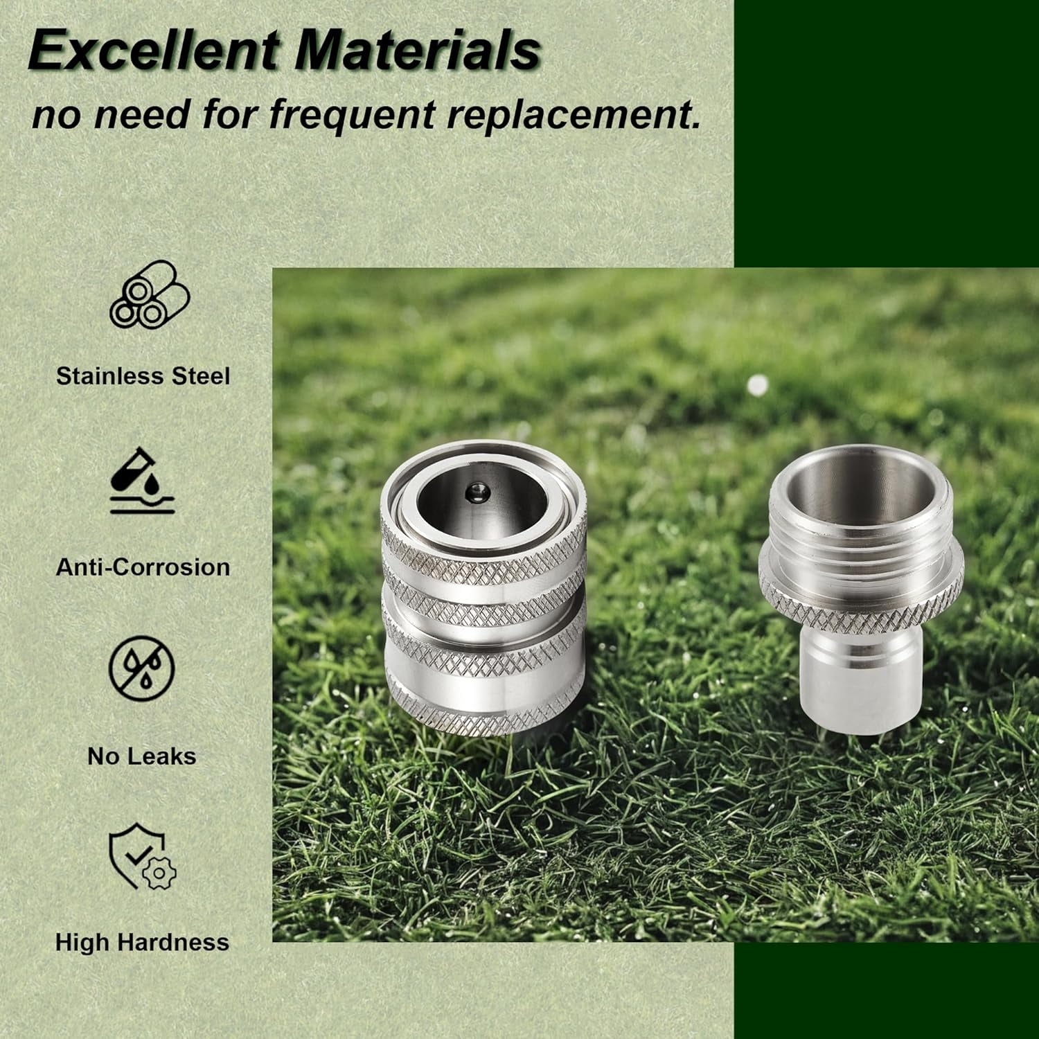 HRTGFD-Garden Hose Quick Connect, Stainless Steel Water Hose Fitting, Quick Release Hose Connector, 3/4 Inch GHT