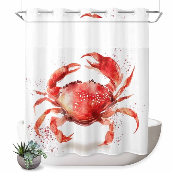 No Hook Shower Curtain Decorative Watercolor Crabs Bathtub Bath Curtains Ocean Modern Minimalist Animals Printed Extra Long Shower Curtain Bathroom Decor with See Through Top Window 72x78 Inch