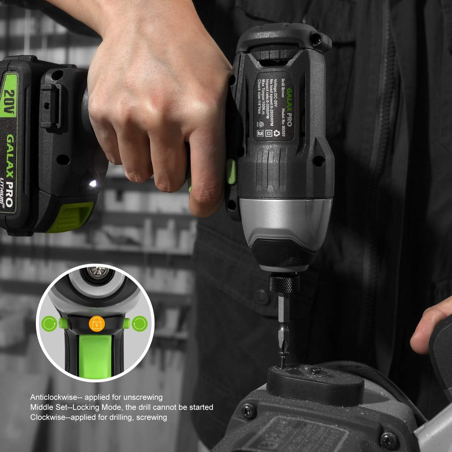 Impact Driver 20 V Lithium Ion 1/4" Hex Cordless Driver with LED Work Light, 6 Pieces Screwdriver Bits, Variable Speed (0-2800 RPM)- 1.3 Ah Battery and Charger Included
