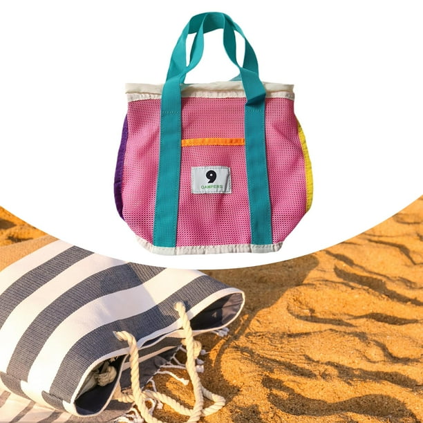 Mesh Beach Bolet Bolsa Bolsa Bolso de baños para mujer bolso de bolsas para mujeres para vacaciones en el gimnasio Al aire libre Sports Almacenamiento Azul rosa