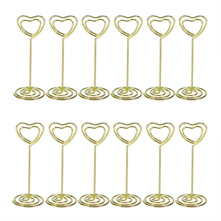 Wedding Table Stands Holders Golden Heart Shape Photo Holder Stands Table Number Holders Place Card Paper Menu Clips for Weddings 12 Pcs ()