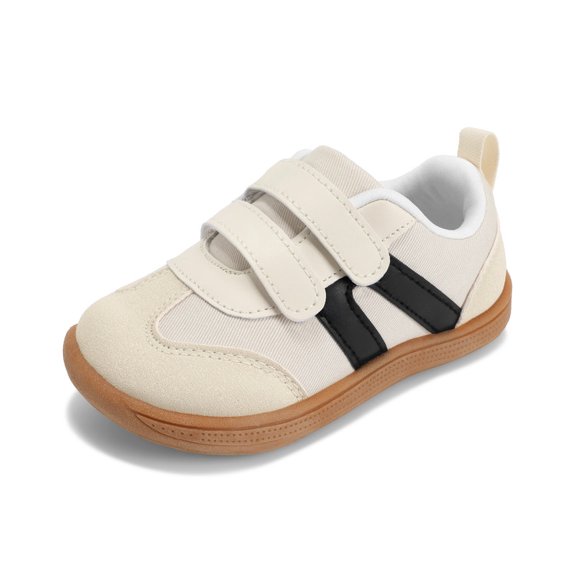 Toddler Barefoot Shoes, Wide Toe Box Zero Drop Sneakers for Boys & Girls, Hook-and-Loop Non-Slip Walking Shoes BeigeWhite T8