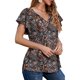 thumbnail image 2 of Blusa Estampada Manga Corta Verano Casual Cuello Pico Chiffon Top Mujer Casual Chifón Top Estampado Escote V Manga Corta Blusas Camisa Con Cordón Para Verano Flor Con Negro ANGGREK Flor con Fondo Negro XL, 2 of 6