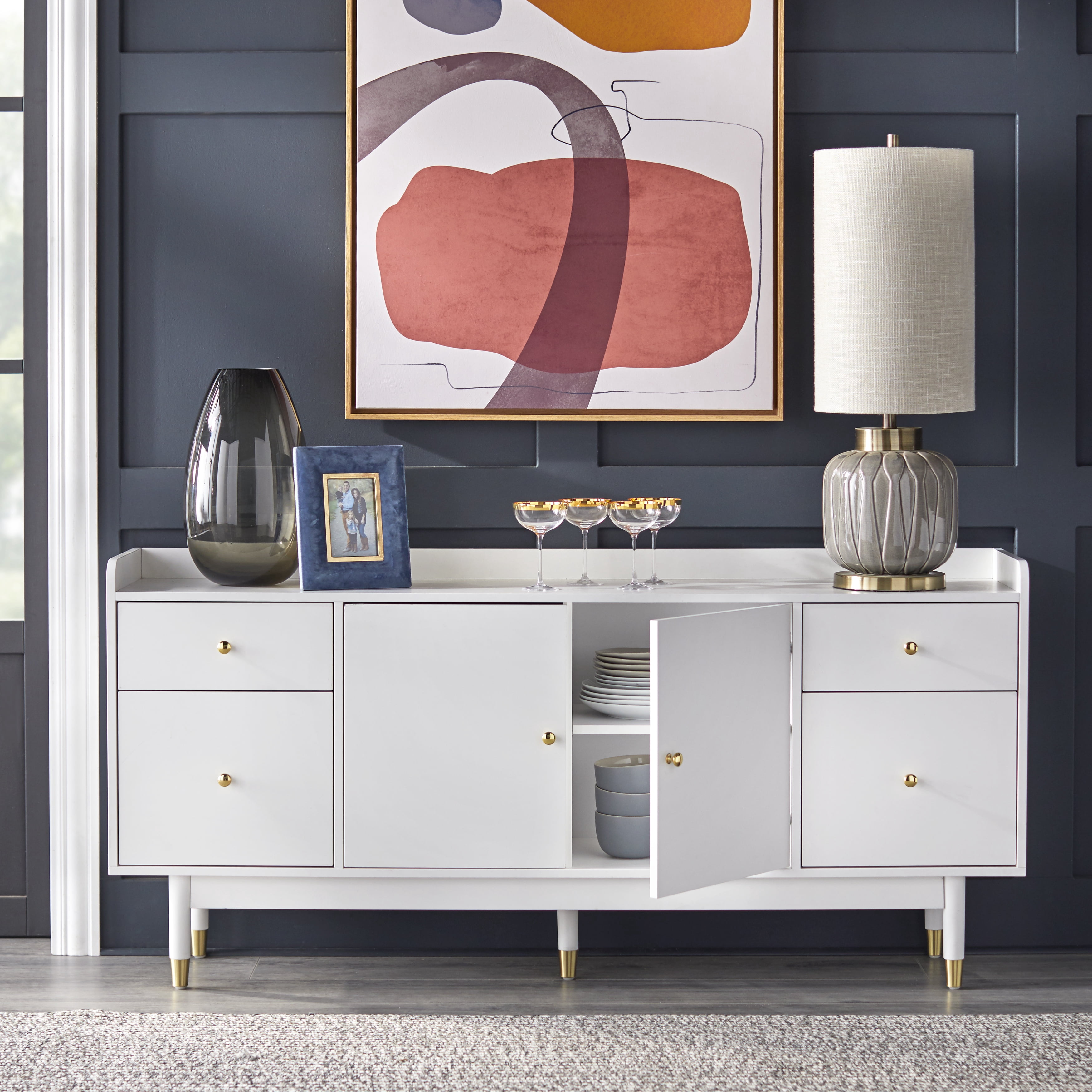 Lifestorey Thalia Mid-century White 2-Door 4-Drawer Sideboard Buffet