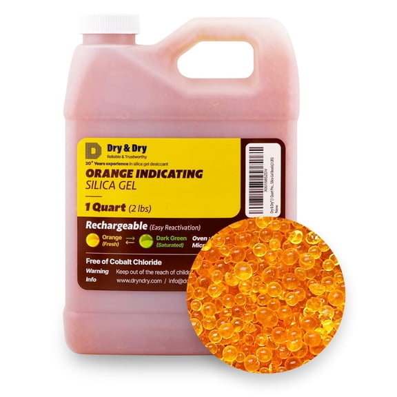 1 Quart] Premium Orange Indicating Silica Gel Desiccant Beads(Industry Standard 3-5 mm) - Rechargeable Silica Gel Beads(2 LBS)