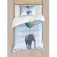 thumbnail image 1 of Animal Duvet Cover Set Twin Size, Elephant Attached to Colorful Baloons in Sky Geometric Paper Effect Polygonal Art, Decorative 2 Piece Bedding Set with 1 Pillow Sham, Multicolor, by Ambesonne, 1 of 3