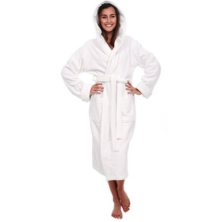 Heavy Duty Terry Cloth - Heavy Womens 3.5lb White Hooded Terry Cloth Bathrobe. Full Length 100% Turkish Cotton