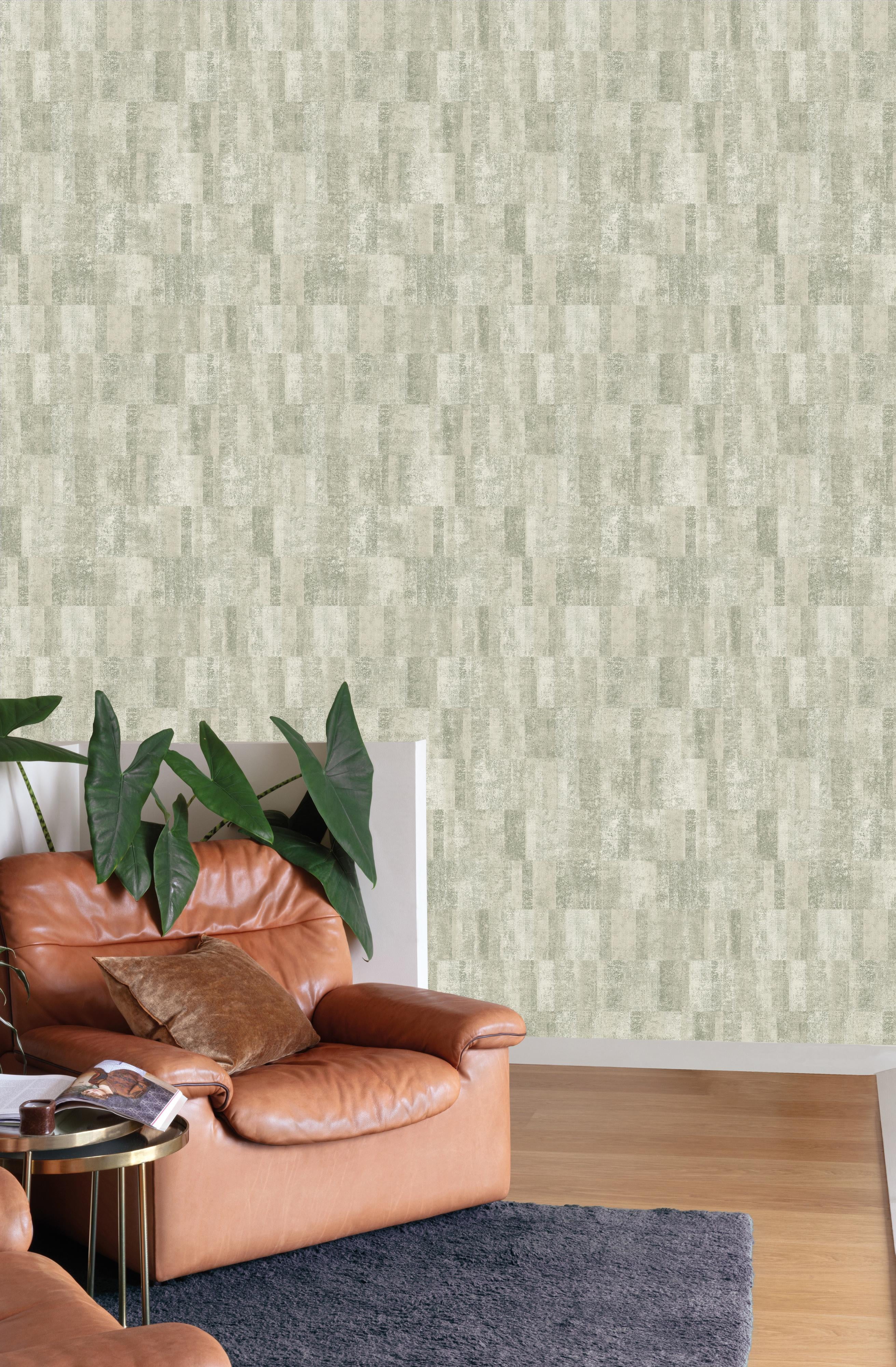 Green Scratched Textured Blocks Geometric Printed Non-Woven Non-Pasted Textured Wallpaper 57 Sq. Ft.