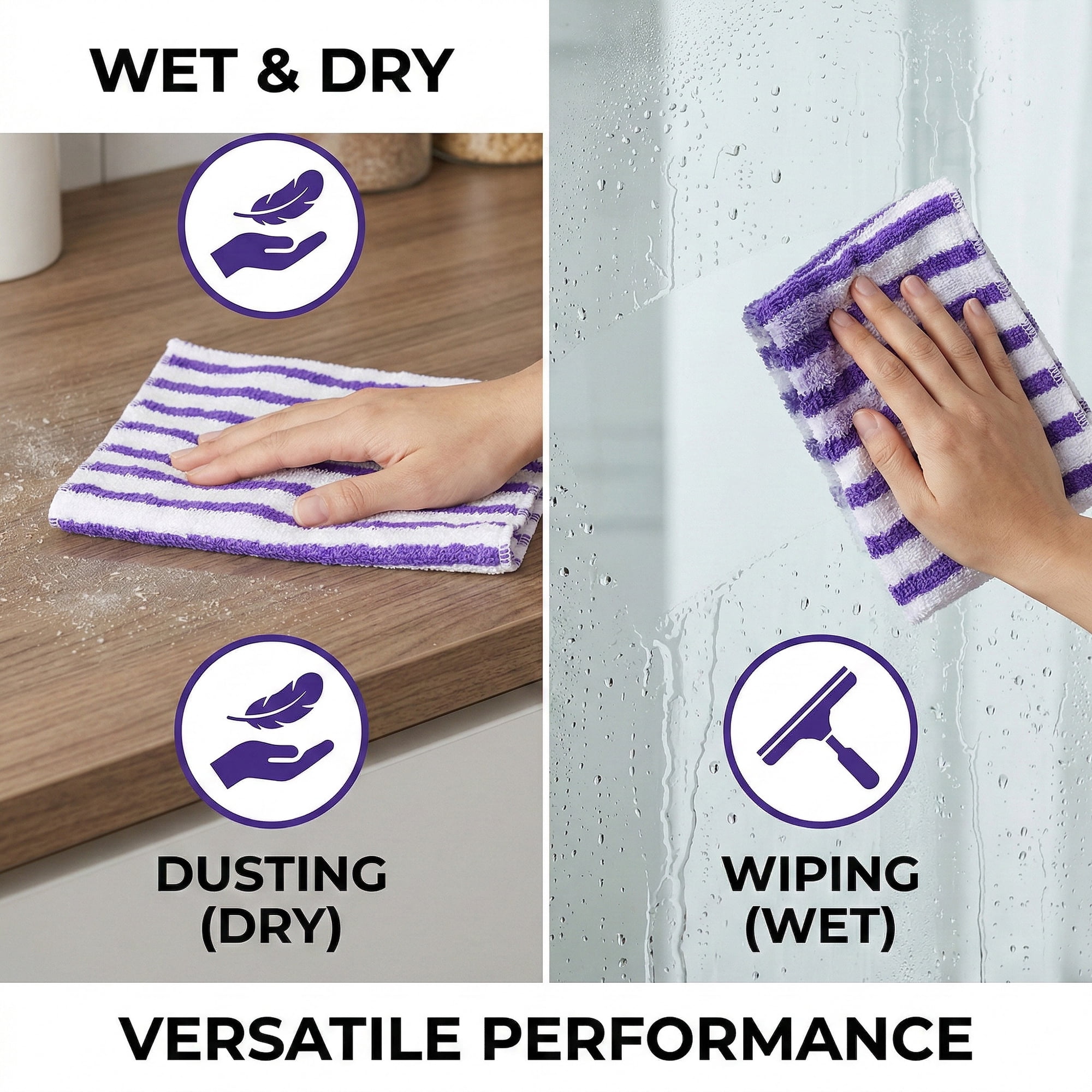 Unique Bargains 6 Pack Wood Fiber Striped Reusable Towels Purple 9" x 7"