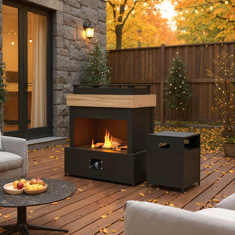 GAZEBETER Outdoor Gas Fireplace, 35" 50000 BTU Patio Gas Fire Pit Propane with Rain Cover, CSA Certified, Adjustable Flame for Deck, Backyard, Balcony