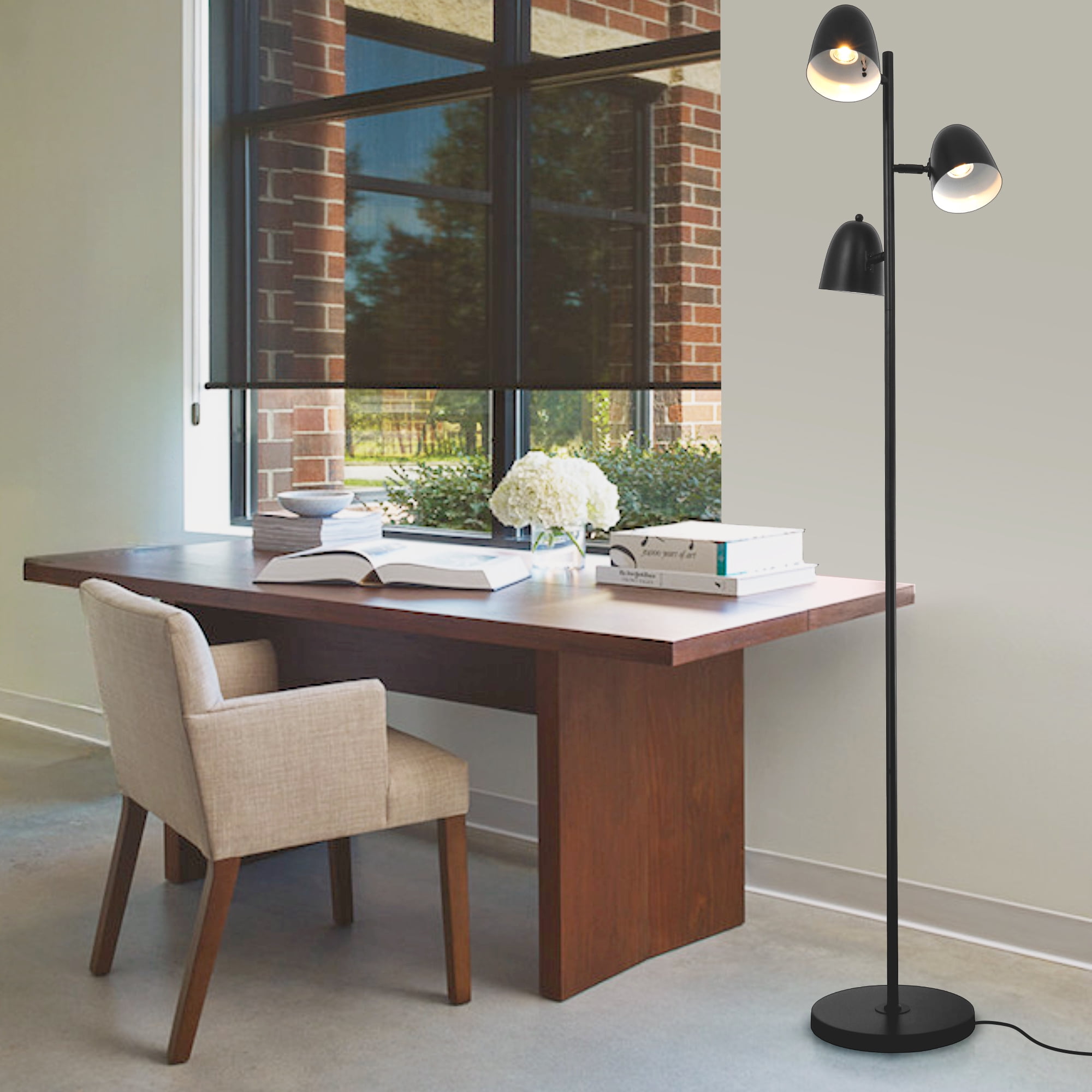 3-Head Black Floor Lamp, Duty Iron Floor Lighting with Arms, Modern Tripod Design for Living Room Bedroom, 15.7"W x 70.9"H with 11" Anti-Tip Base, GU10 Socket*1
