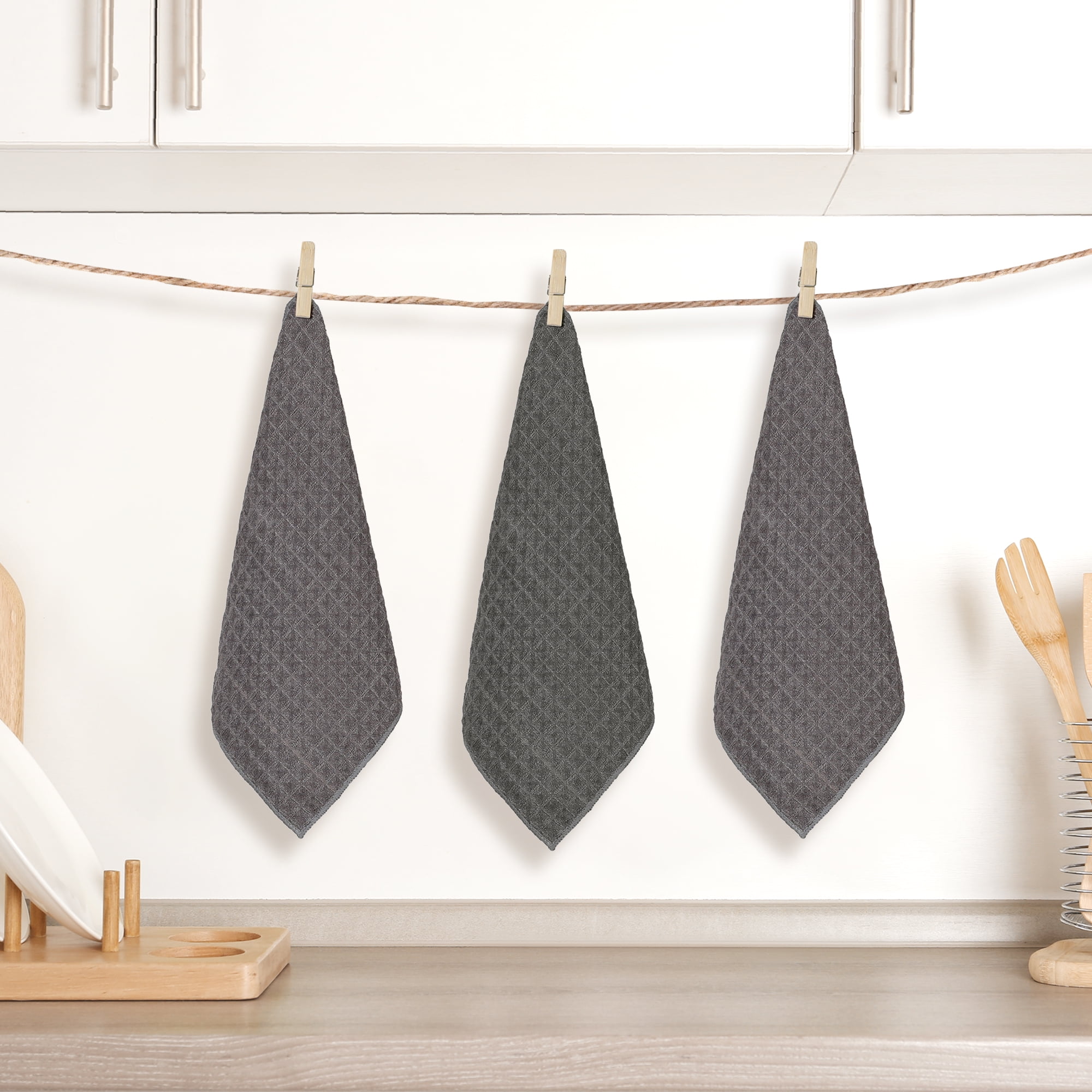 Unique Bargains Waffle Weave Kitchen Cleaning Absorbent Lint Free Dish Kitchen Towels 10pk 12" x 12"