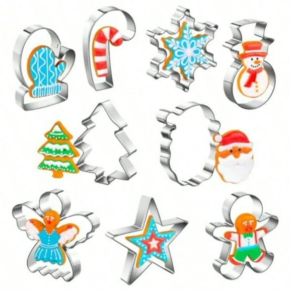 Christmas Cookie Cutters Set of 9 Pieces Metal Shapes for Winter Holiday: Christmas Tree Snowflake Gingerbread Men Angel Star Mitten Candy Cane Snowman