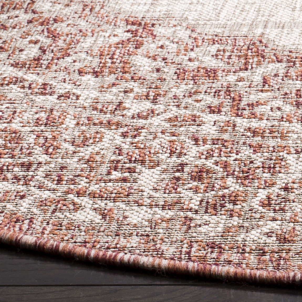 SAFAVIEH Courtyard Avi Medallion Indoor/Outdoor Area Rug, Light Beige/Terracotta, 5'3" x 5'3" Round