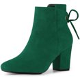 thumbnail image 1 of Unique Bargains Women's Round Toe Chunky Heels Ankle Booties Emerald Green (Size 5.5), 1 of 7